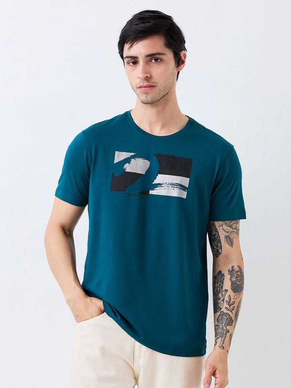 SPYKAR Men Graphic Printed Round Neck Cotton Slim Fit T-shirt