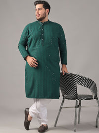 SOJANYA PLUS Plus Size Lelaki Motif Etnik Sulam Kurta Kapas Tulen Bersama Piyama
