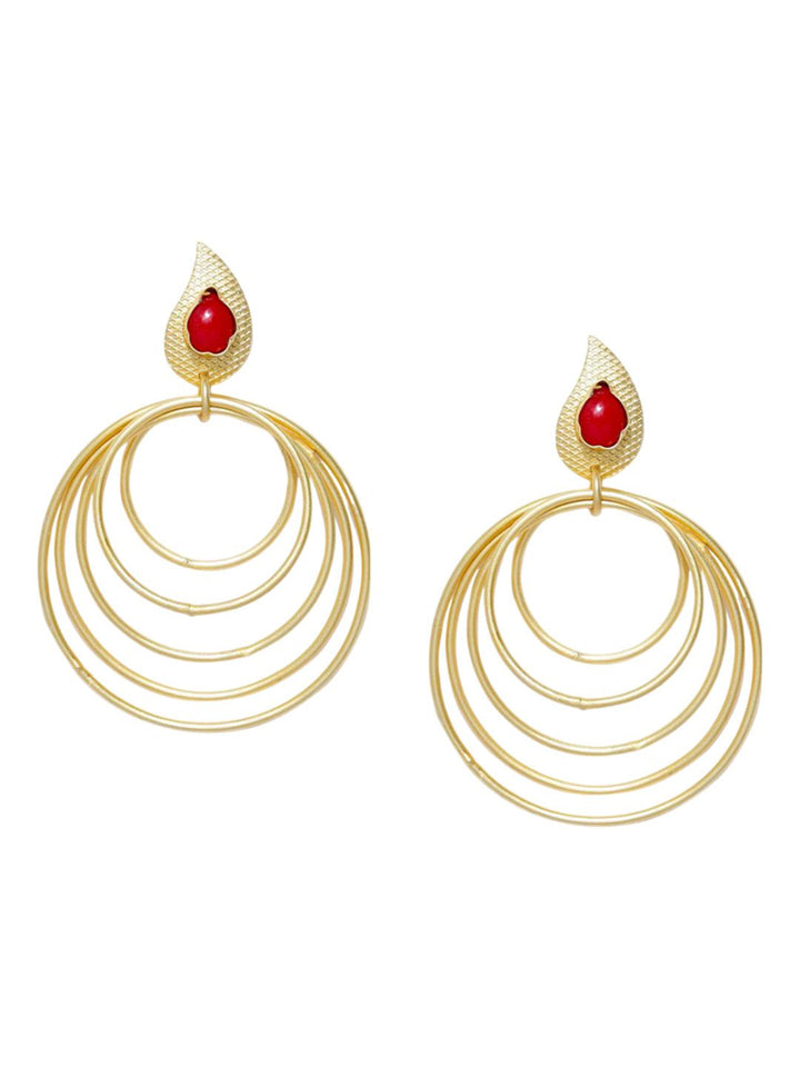 Anouk Red Gold-Plated Stone Studded Circular Drop Earrings