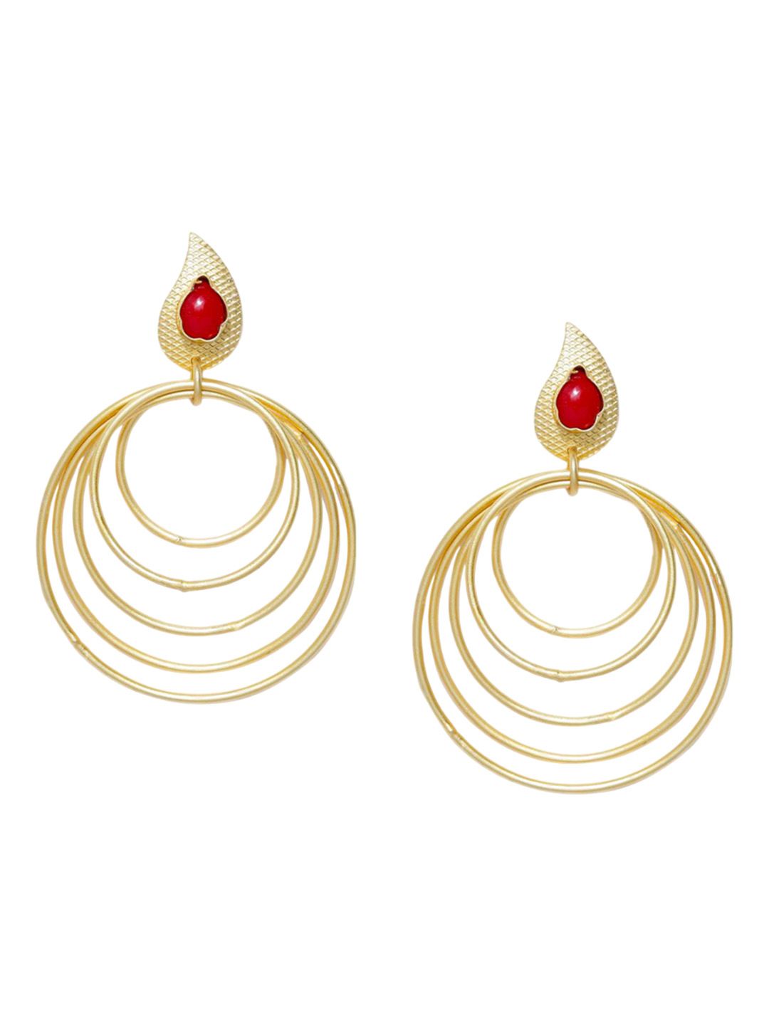 Anouk Red Gold-Plated Stone Studded Circular Drop Earrings
