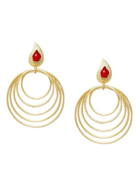 Anouk Red Gold-Plated Stone Studded Circular Drop Earrings