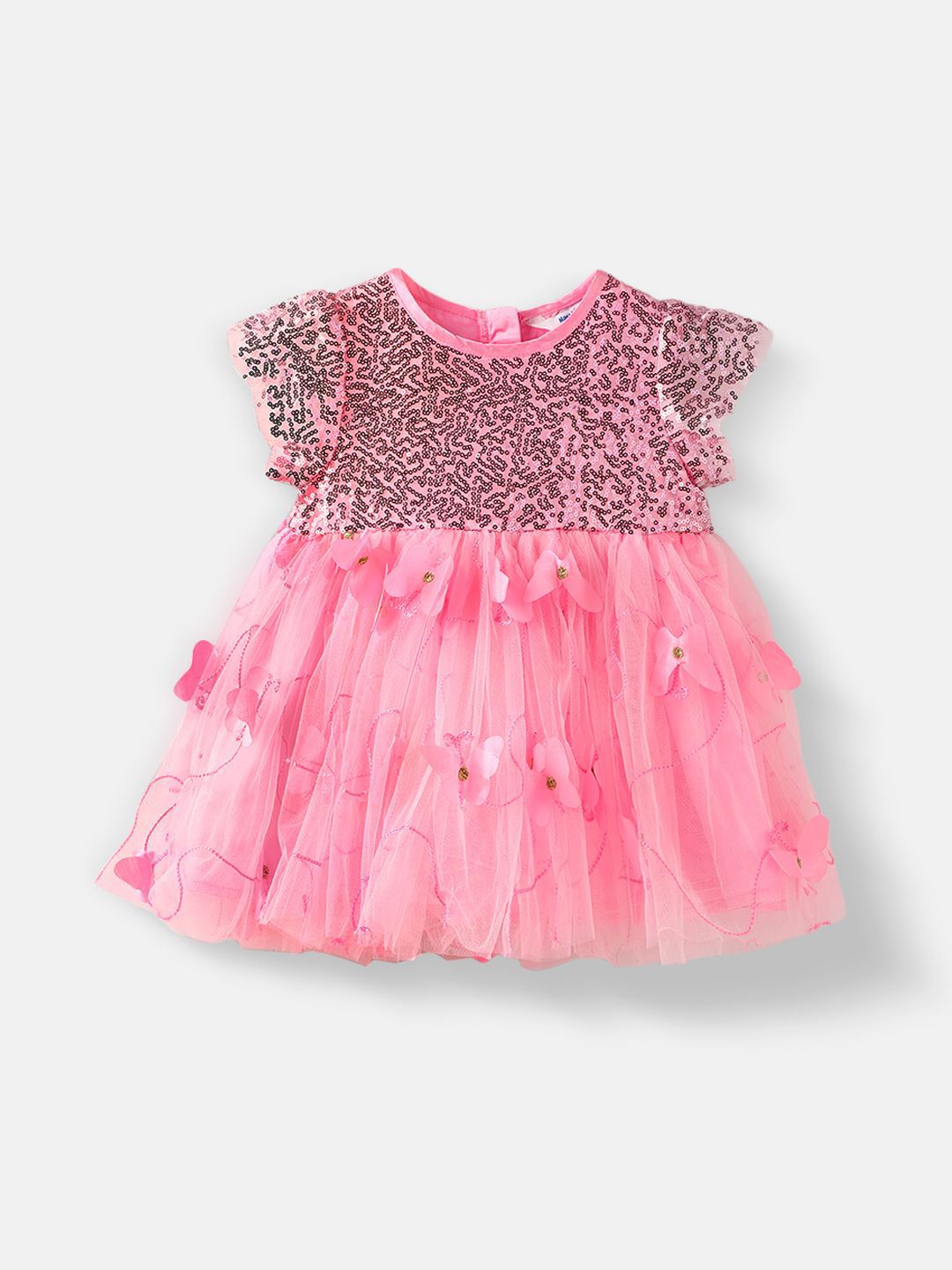 Nauti Nati Embellished Flutter Sleeve Net Fit & Flare Dress