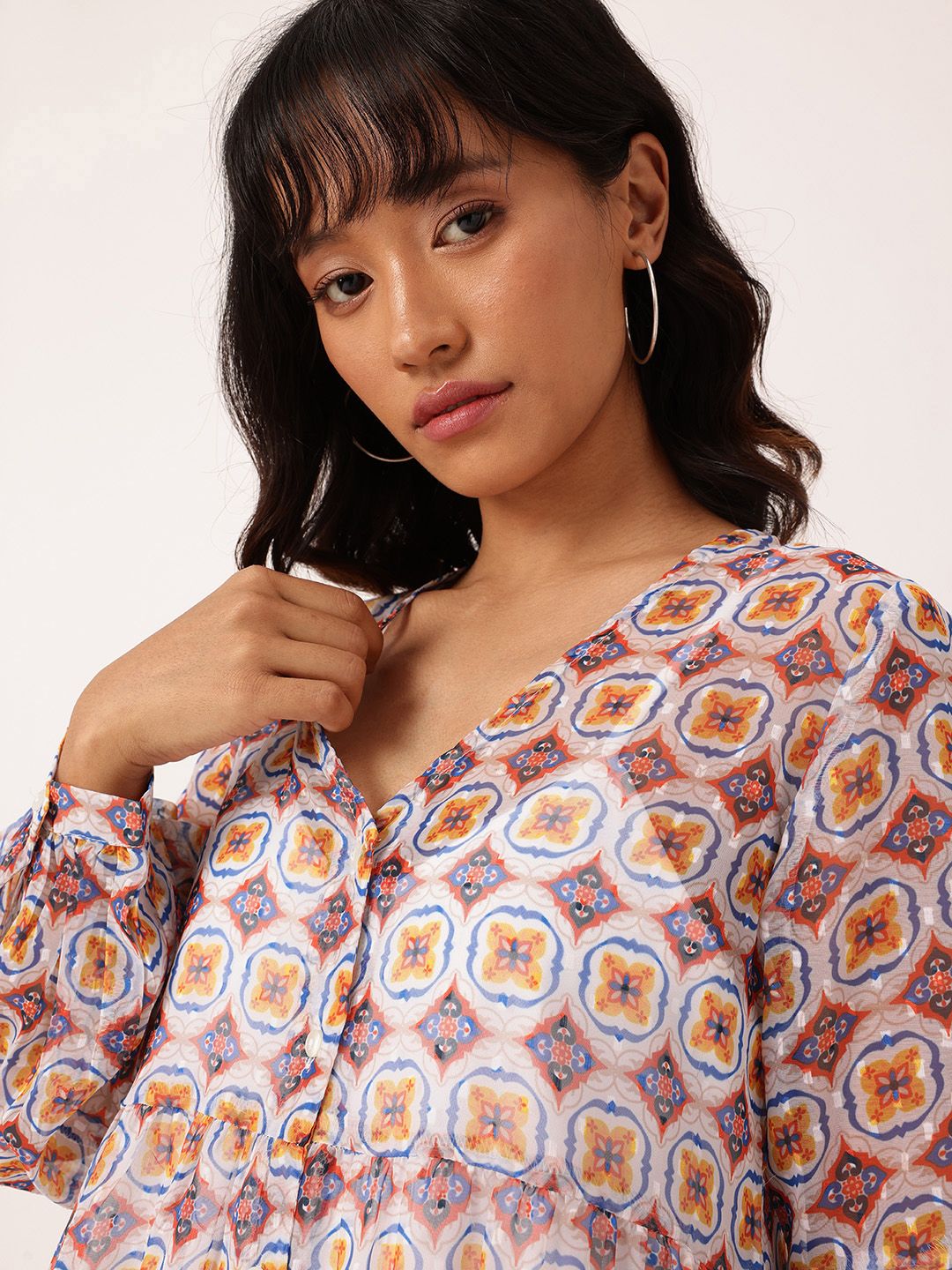 DressBerry Chic Glam Printed A-Line Dobby Dress With A Inner Slip