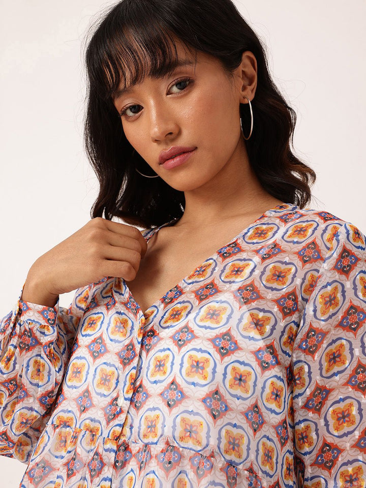 DressBerry Chic Glam Printed A-Line Dobby Dress With A Inner Slip