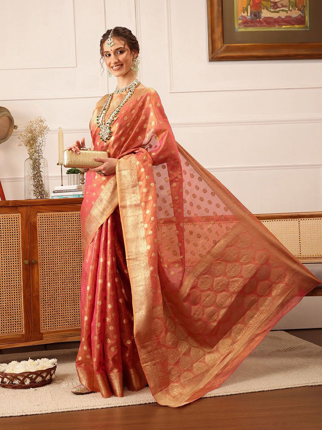 Silk Land Woven Design Zari  Kanjeevaram Saree with blouse piece