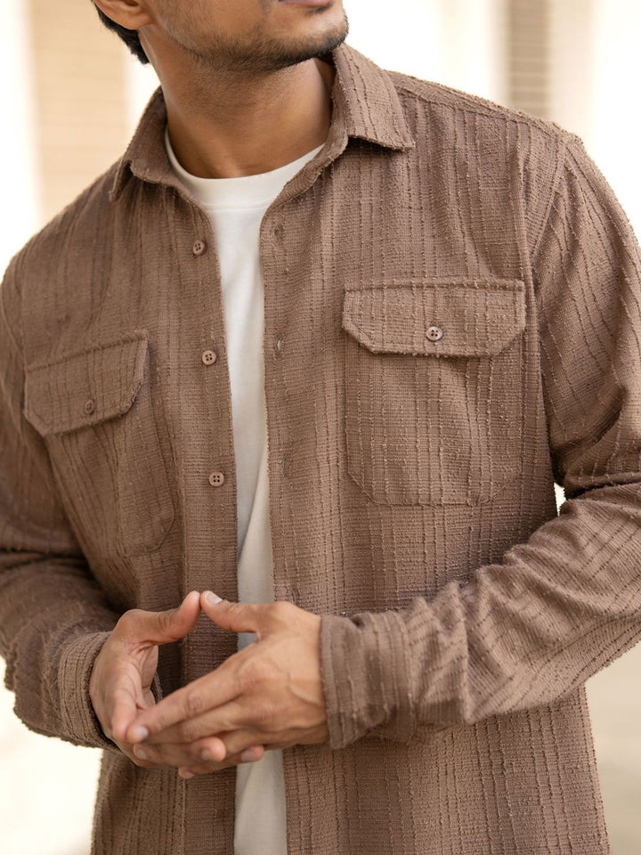 Powerlook Men Spread Collar Textured Cotton Casual Shirt