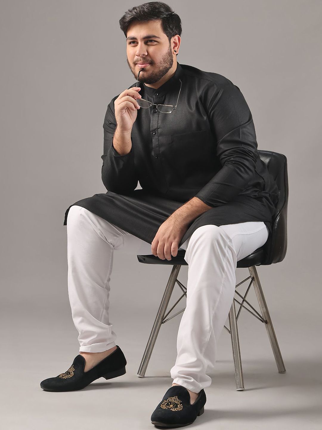 SOJANYA PLUS Size Band Collar Cotton Straight Kurta