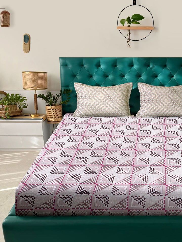 Myntra Elegant Homes Pink Geometric Pure Cotton 400 TC Set Cadar King Double-2.5mX2.25m