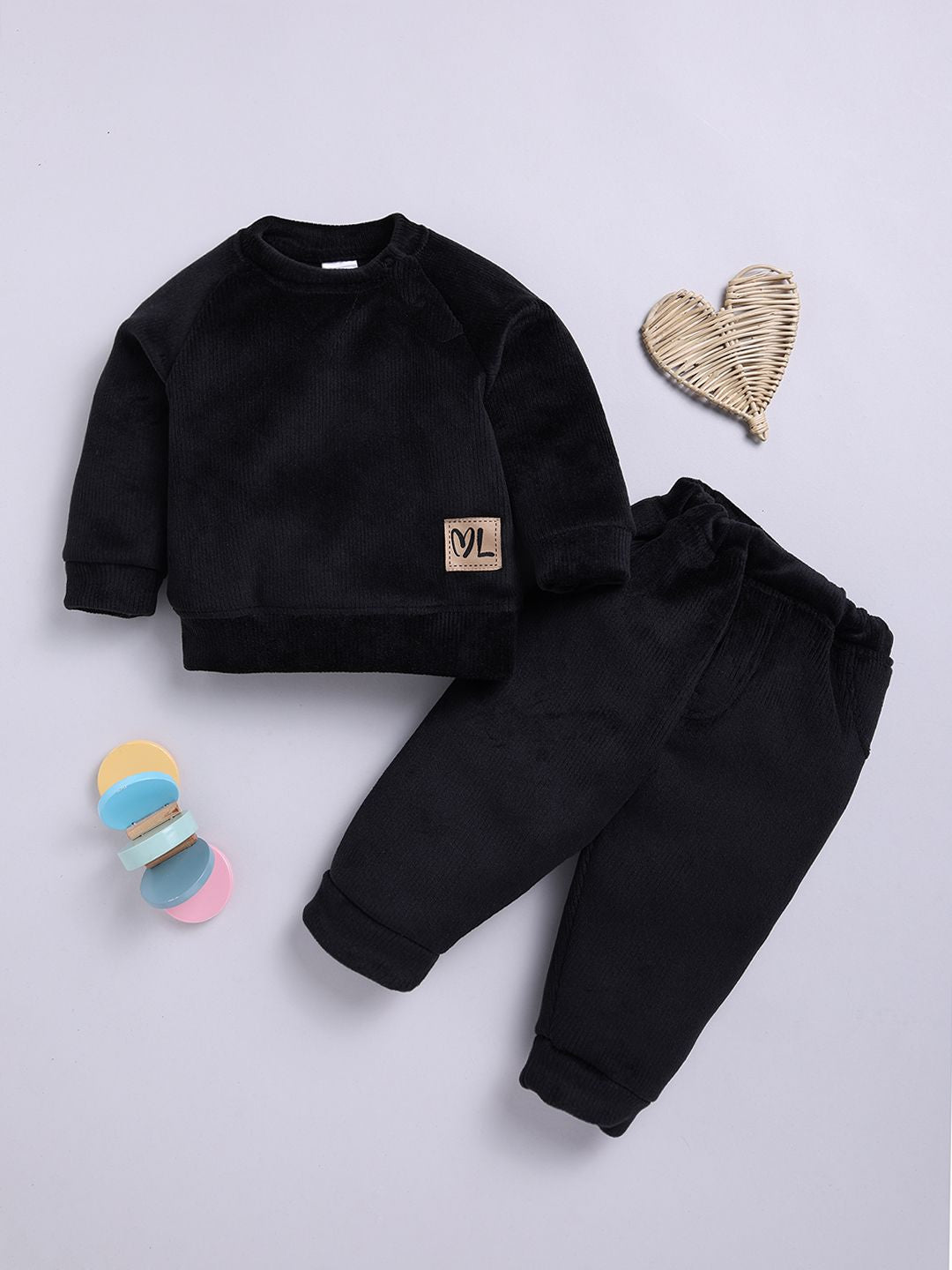 Moms Love Infant Boys Ribbed Velvet-Finish Pure Cotton Sweatshirt With Joggers