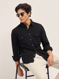 THE BEAR HOUSE Men Spread Collar Solid Cotton Casual Shirt