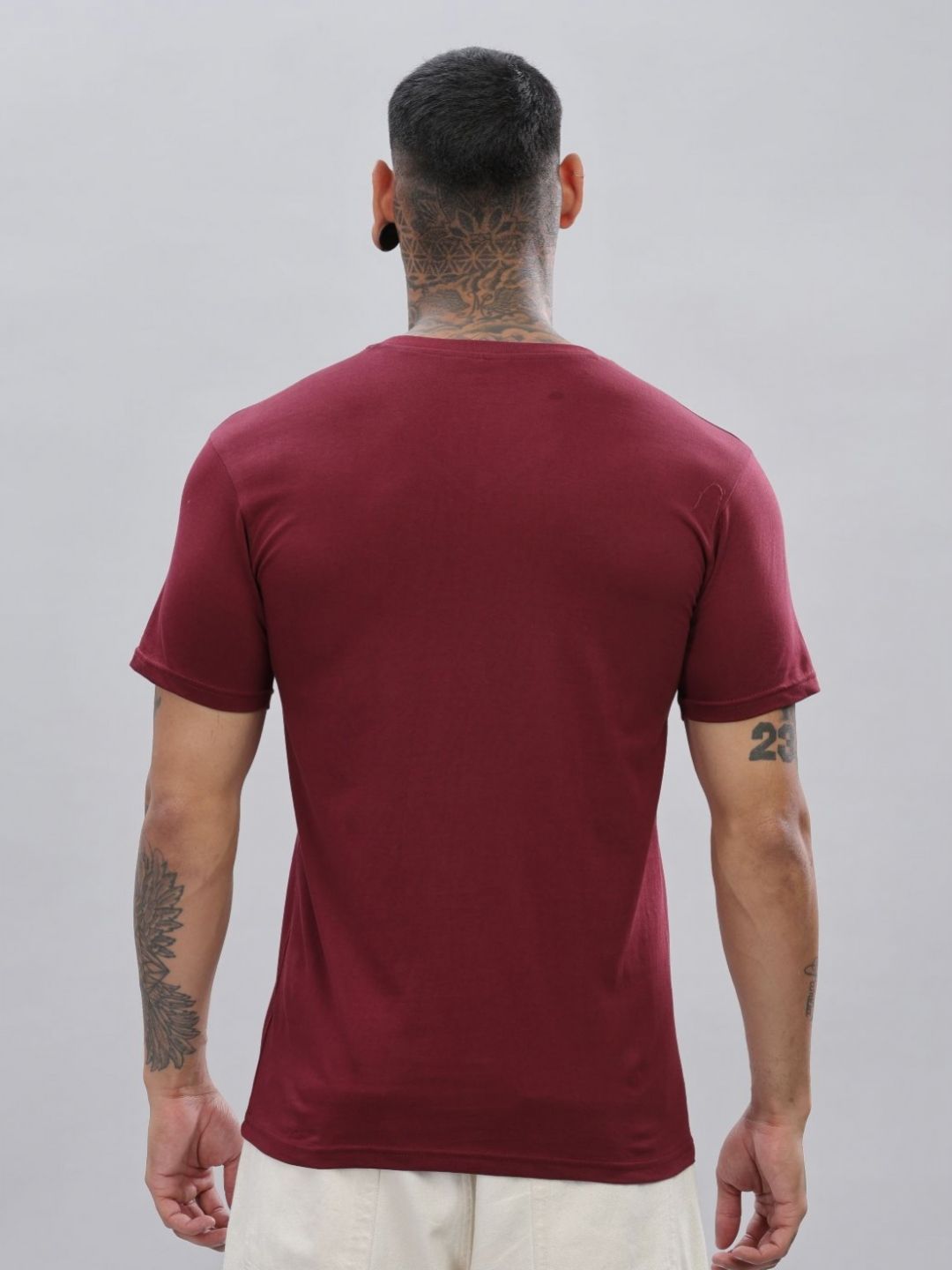 ADRO Men Solid V-Neck Cotton T-shirt