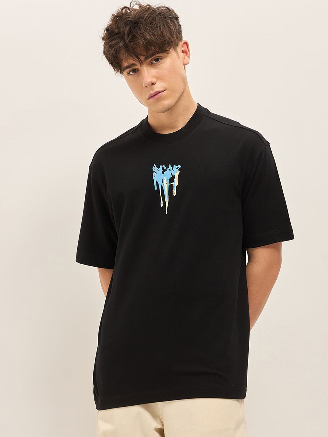 THE BEAR HOUSE Abstract Printed Drop Shoulder Sleeves Cotton Oversized T-shirt