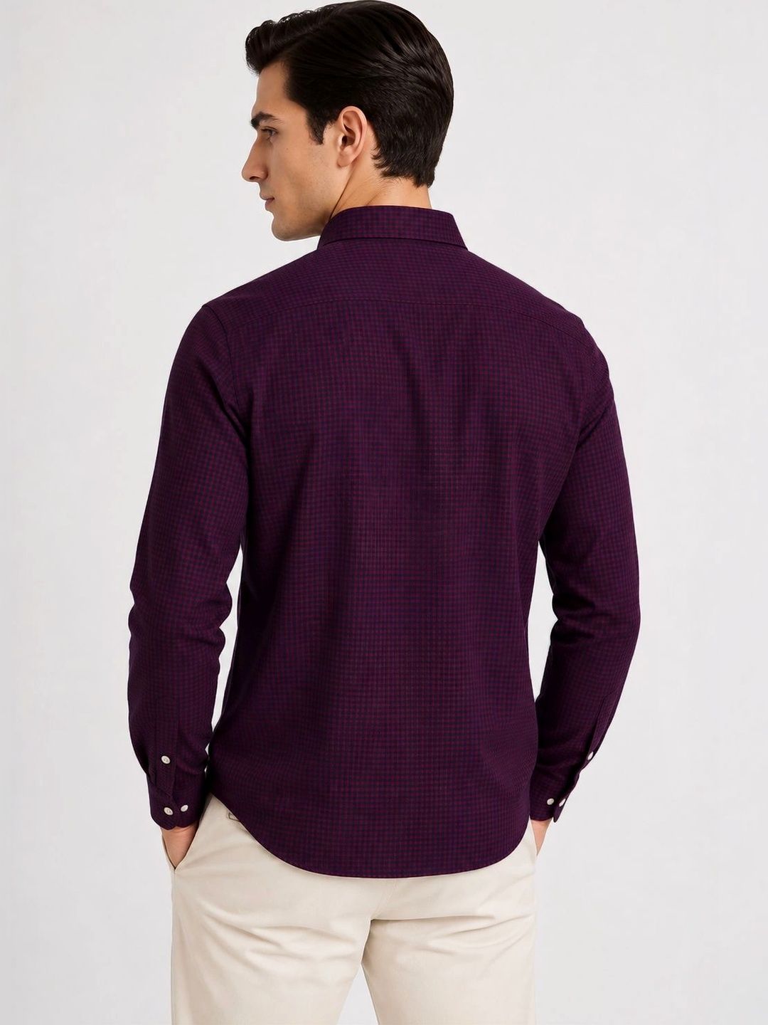 ADRO Men Maroon & Navy Mini Checked Regular Fit Casual Cotton Shirt