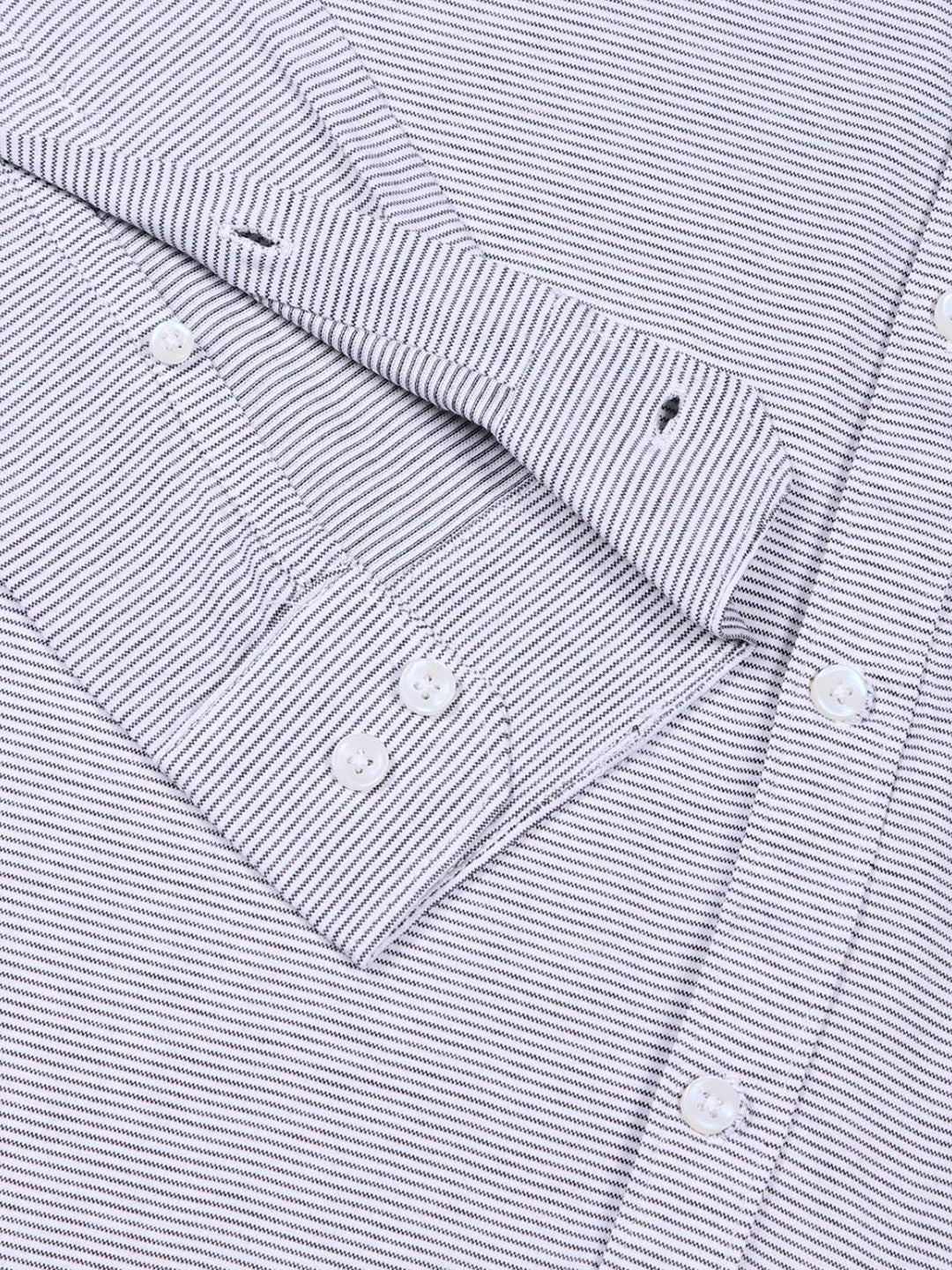 Thomas Scott Men Classic Slim Fit Spread Collar Pinstripes Striped Cotton Knitted Shirt