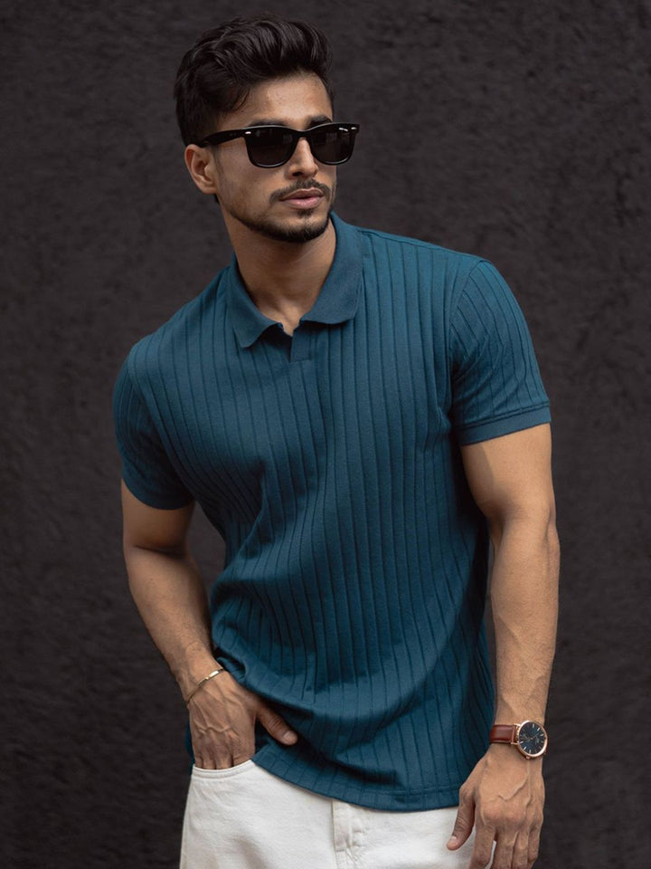 Powerlook Men Self Design Polo Collar Cotton T-shirt