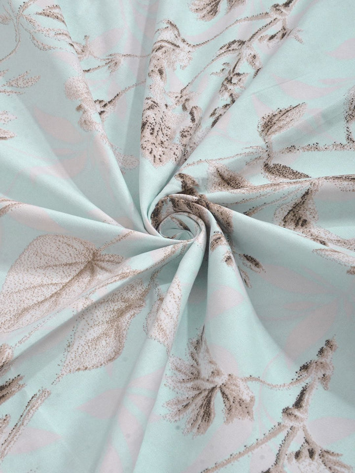 KLOTTHE Turquoise Floral Printed Fitted 300 TC King Double Bedsheet With 2 Pillow Covers