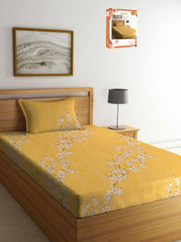 Myntra Elegant Homes Yellow & Beige Floral 400 TC Single Bedsheet with 1 Pillow Covers