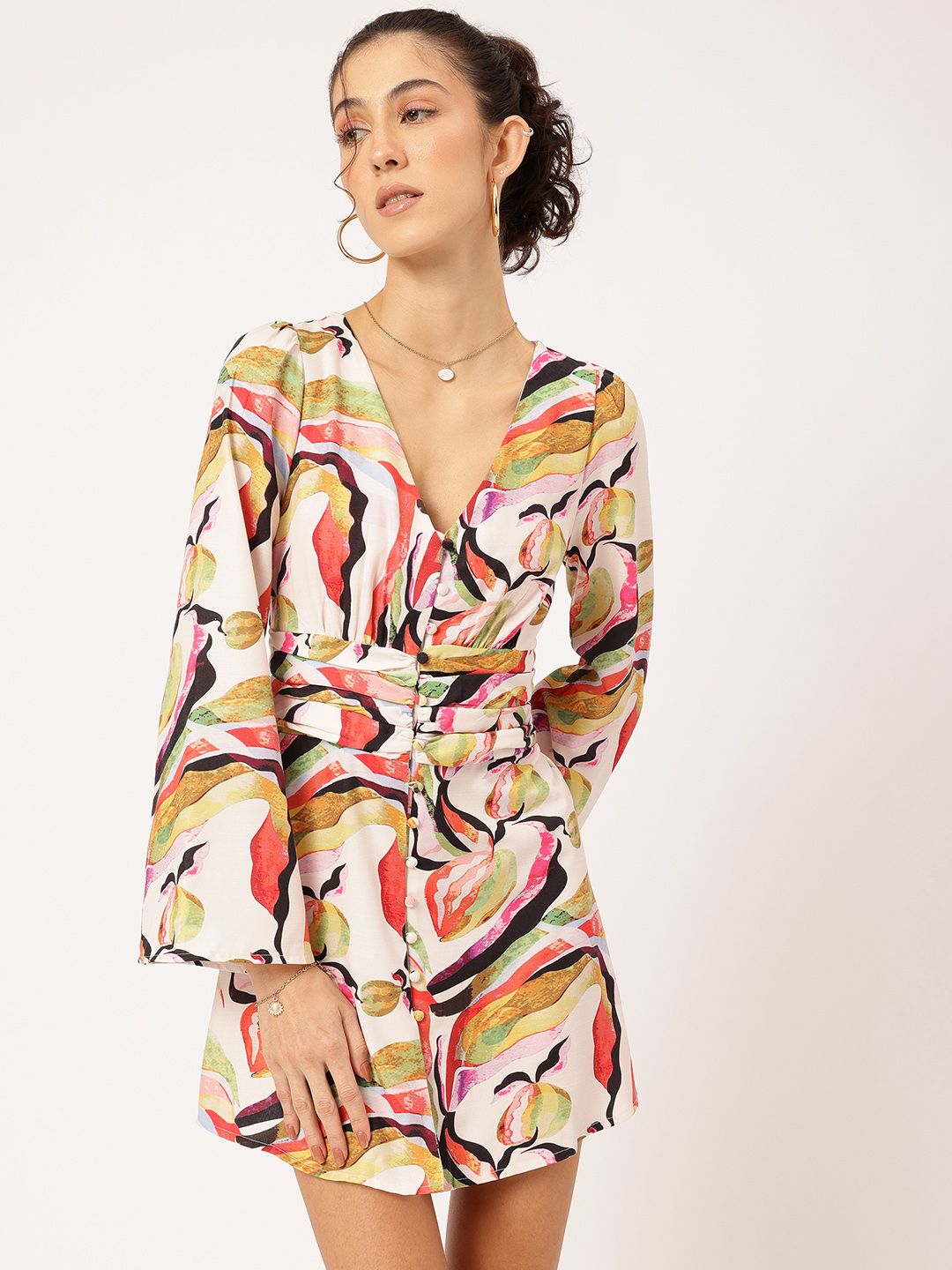 DressBerry Chromatic Chaos Pleated Smocked Mini Dress