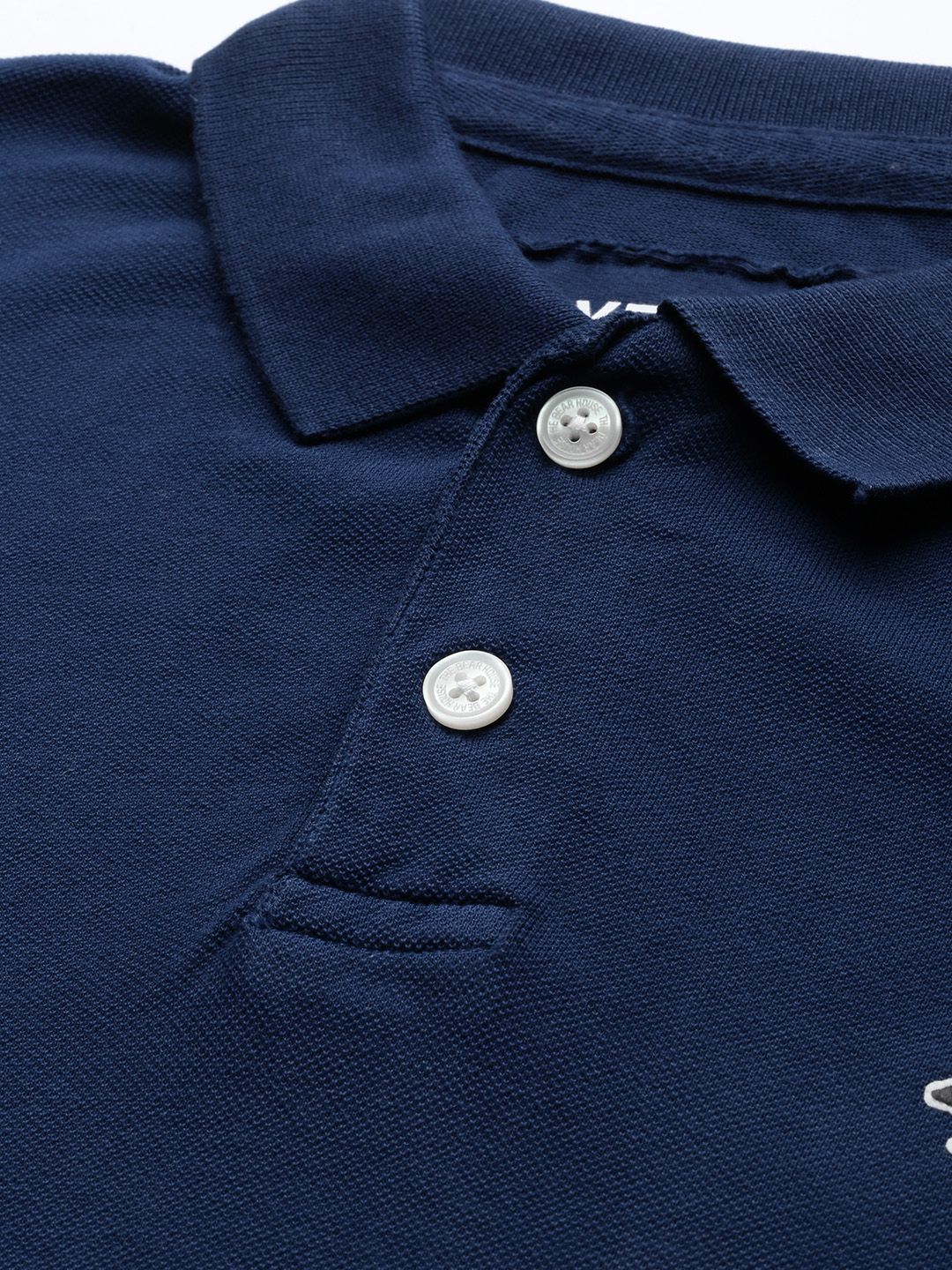 THE BEAR HOUSE Men Blue Solid Polo Collar Pure Cotton T-shirt