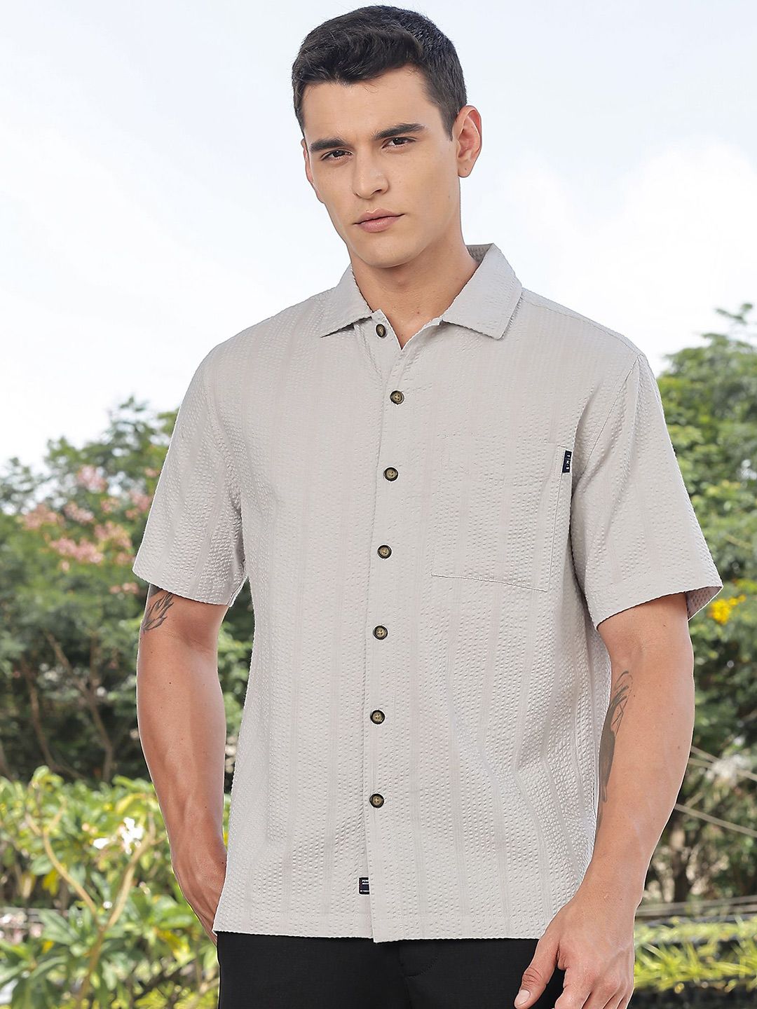 Thomas Scott Men's Premium Seersucker Cotton Casual Shirt
