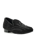 MONKSTORY Men Black Embroidered Formal Slip-Ons Embellished Shoes