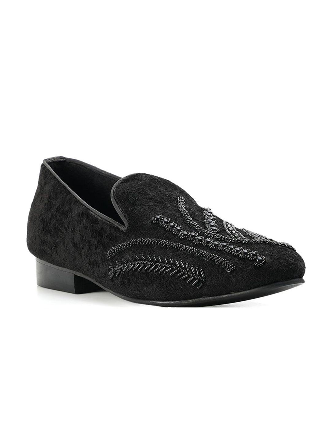 MONKSTORY Men Black Embroidered Formal Slip-Ons Embellished Shoes