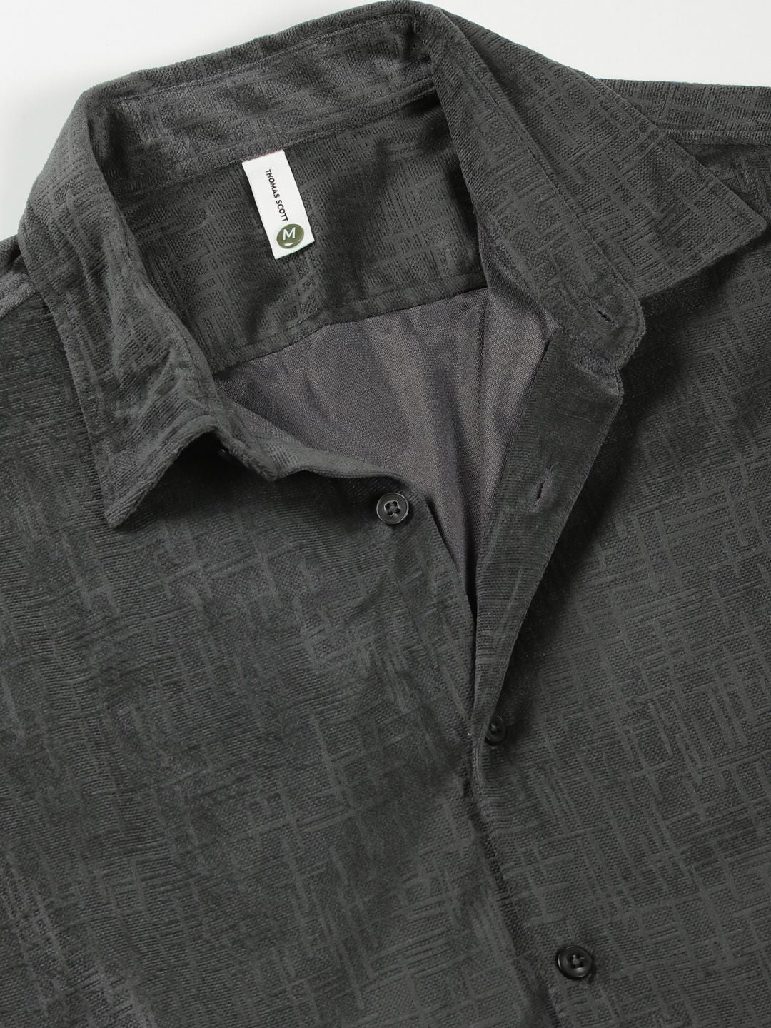 Thomas Scott Men Premium Spread Collar Textured Slim Fit Casual Shirt