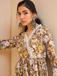 Shae by SASSAFRAS Floral Printed V-Neck Gotta Patti Pure Cotton Gotta Patti Angrakha Kurti