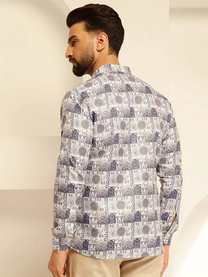 SOJANYA Motif Etnik Printed Mandarin Collar Cotton Straight Kurta