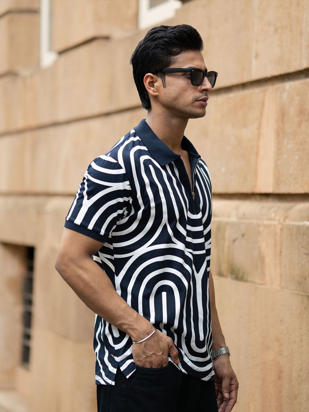 Powerlook Men Striped Polo Collar Pure Cotton T-shirt