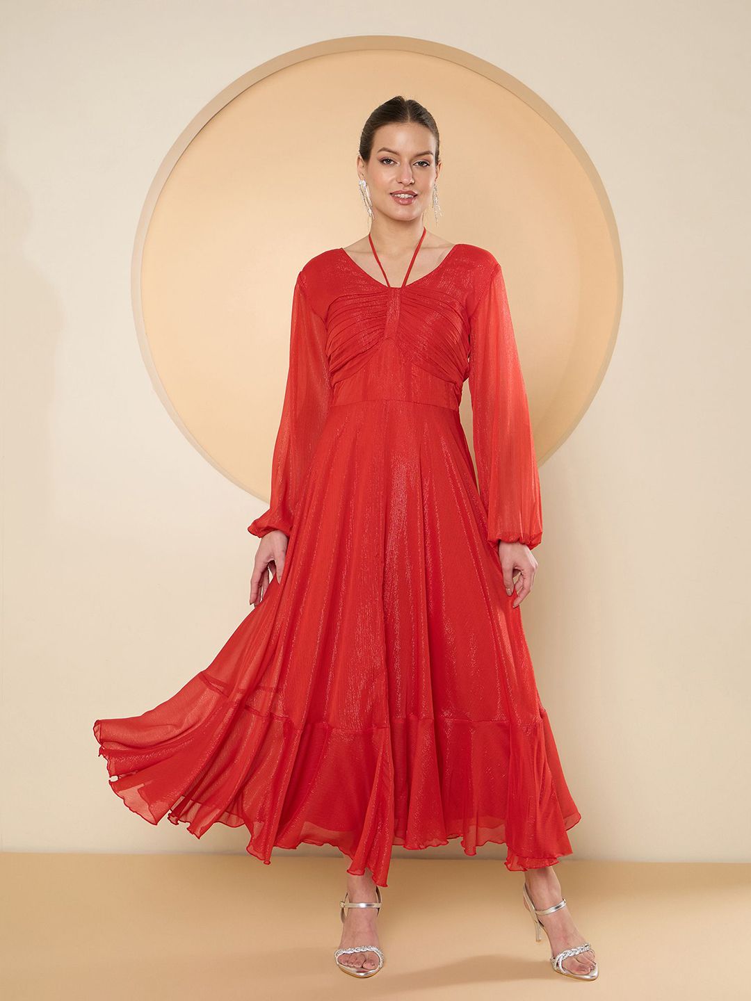 Antheaa Flared Sleeve Chiffon Maxi Dress