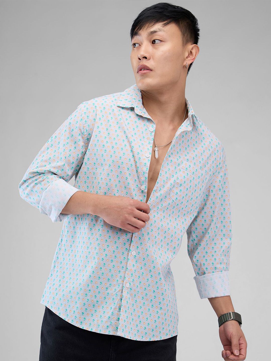 VASTRADO Men Classic Cutaway Collar Conversational Printed Cotton Slim Fit Casual Shirt
