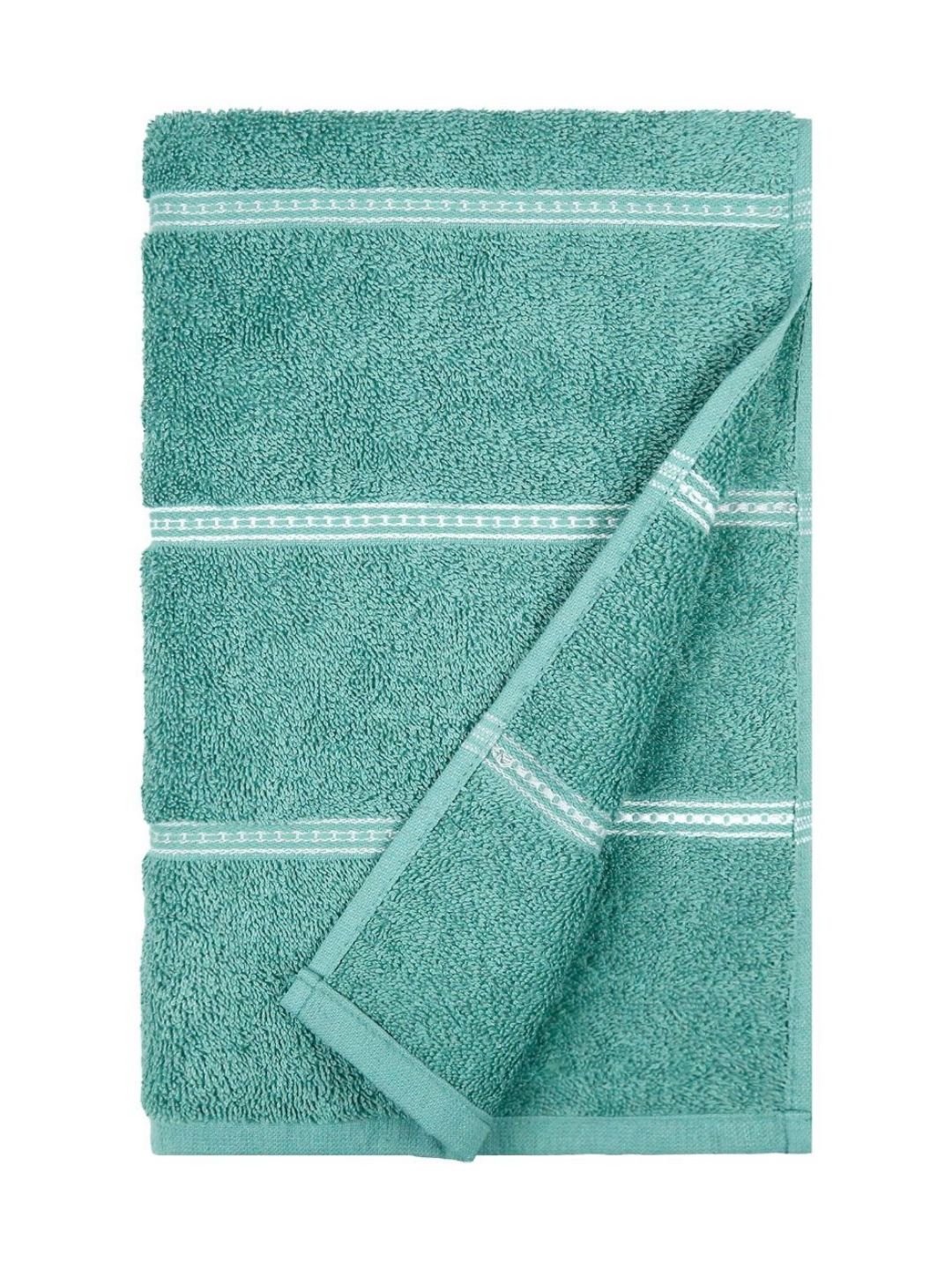 MYTRIDENT Green & White Striped Cotton 450 GSM Bath Towel