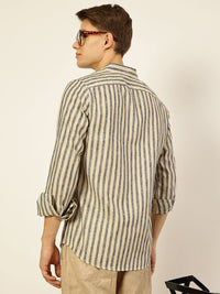 Thomas Scott Men Premium Vertical Striped Linen Slim Fit Casual Shirt