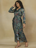 Mamicha Ethnic Motifs Print Satin Maxi Dress