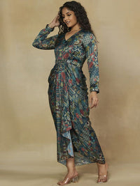 Mamicha Ethnic Motifs Print Satin Maxi Dress