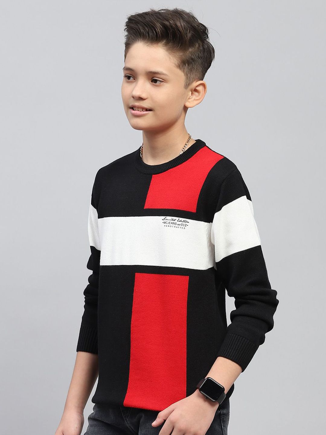 Monte Carlo Boys Cotton Casual Colourblocked Pullover