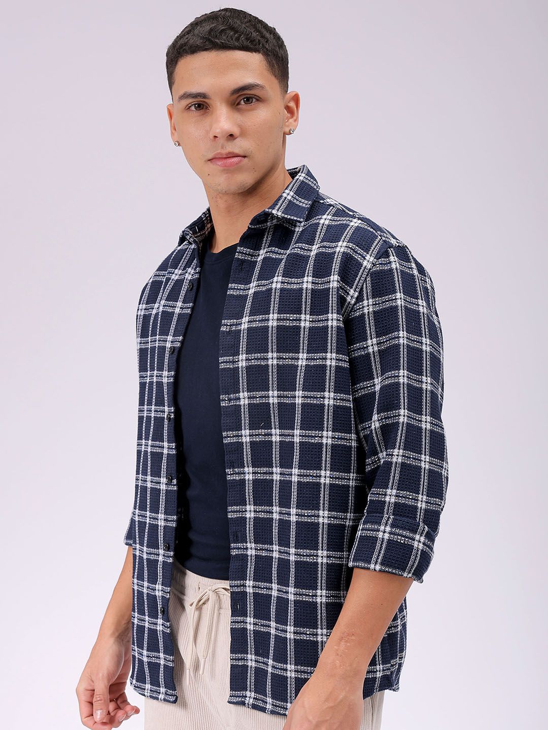 The Indian Garage Co Men Relaxed Fit Checked Textured Resortwear Shirt