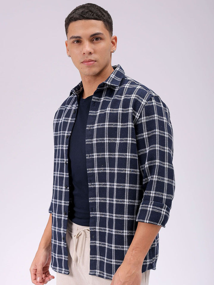 The Indian Garage Co Men Relaxed Fit Checked Textured Resortwear Shirt