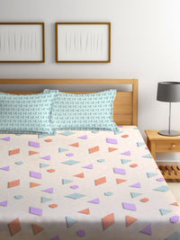 Myntra Elegant Homes Peach Geometric Polycotton 300 TC Cadar Katil Halus King dengan 2 Sarung Bantal-98 x 87 inci