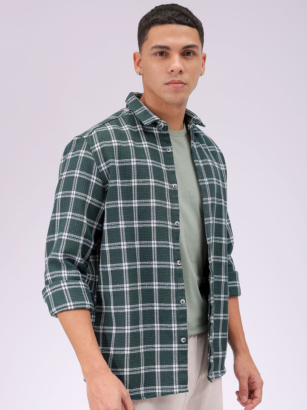 The Indian Garage Co Men Relaxed Fit Checked Textured Resortwear Shirt