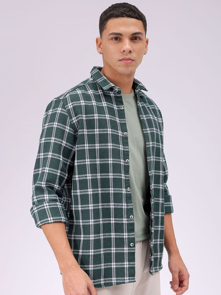 The Indian Garage Co Men Relaxed Fit Checked Textured Resortwear Shirt