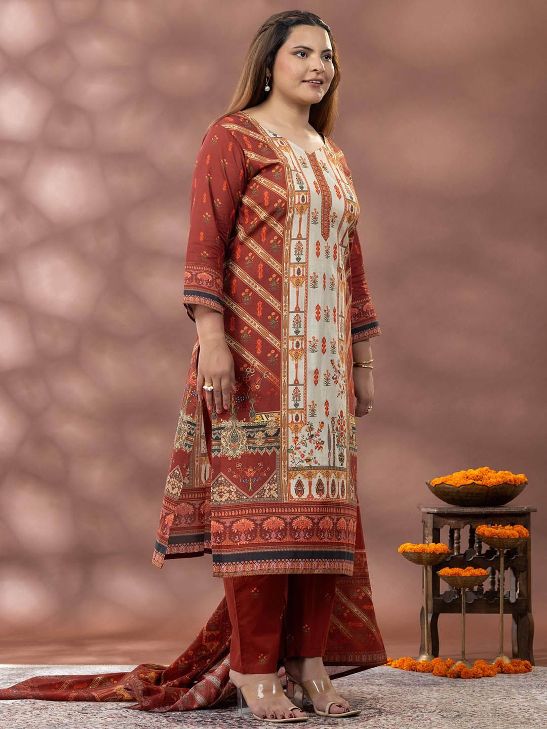 Mamicha Floral Printed Kurta With Palazzos & Dupatta
