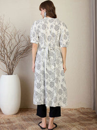 Indo Era Floral Printed Round Neck A-Line Kurta