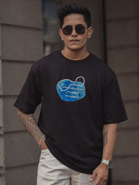 Powerlook Men Graphic Printed Round Neck Pure Cotton Oversized T-Shirt