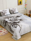 KLOTTHE White & Grey Floral Printed Flat 300 TC King Fine Bedsheet Dengan 2 Sarung Bantal