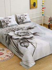 KLOTTHE White & Grey Floral Printed Flat 300 TC King Fine Bedsheet Dengan 2 Sarung Bantal