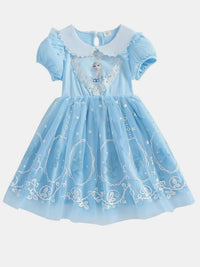 YK Girl Embellished Peter Pan Collar Puff Sleeves Fit & Flare Dress