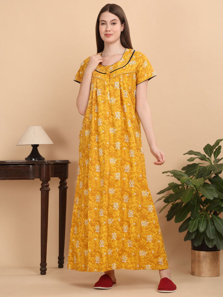 Sweet Dreams Women Printed Pure Cotton Maxi Nightdress