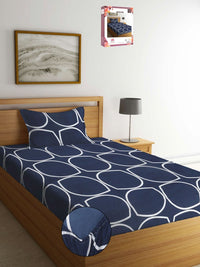 Myntra Elegant Homes Blue Geometric Polycotton Breathable 300 TC Dilengkapi Cadar Single Halus dengan Sarung Bantal-87 x 59 inci